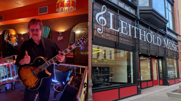 Paul Leithold of famed Leithold Music on the gig with his gorgeous new Sunburst Conti Entrada!